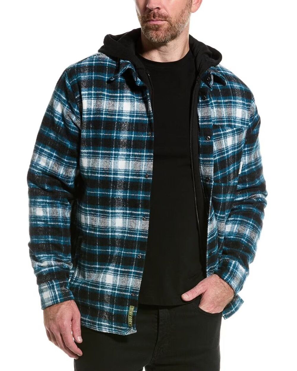 SOVEREIGN CODE Plaid Flannel Shirt Jacket Mens Medium Quilted Lining Hooded